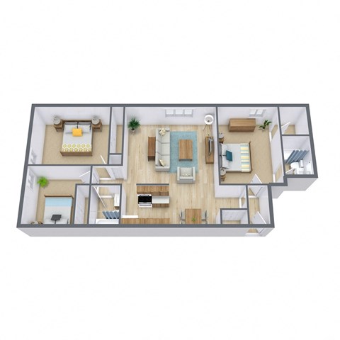 Floor plan for 3 beds, 2 baths, 1150 sqft
